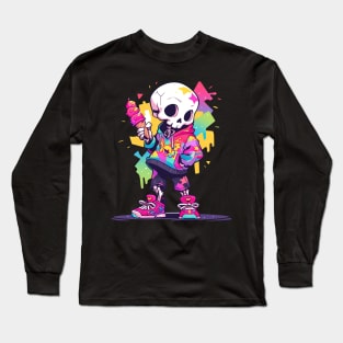 Cute and Creepy Fun Skater Skeleton Pastel Goth Design Long Sleeve T-Shirt